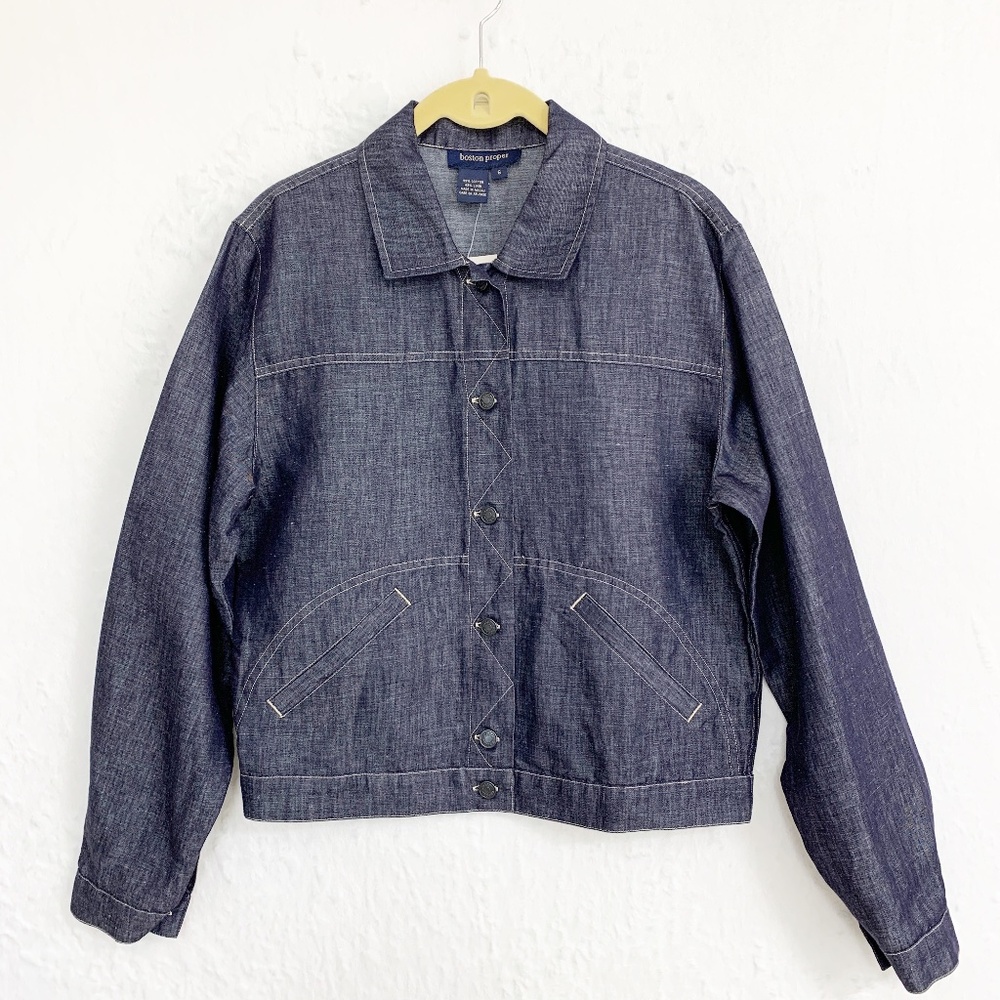 Boston Proper Vintage Cotton Linen Lightweight Trucker Jacket Sz 6
